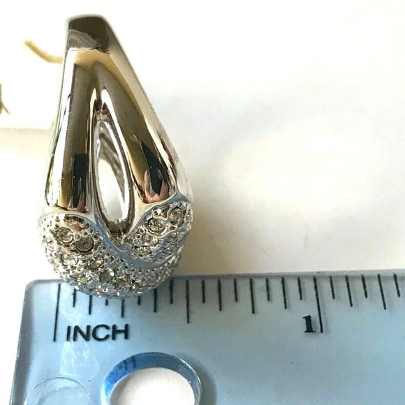 Vintage Silver Criss Cross Cocktail Ring Swarovski Crystal Size 9 Camilla Lucia - Picture 11 of 12